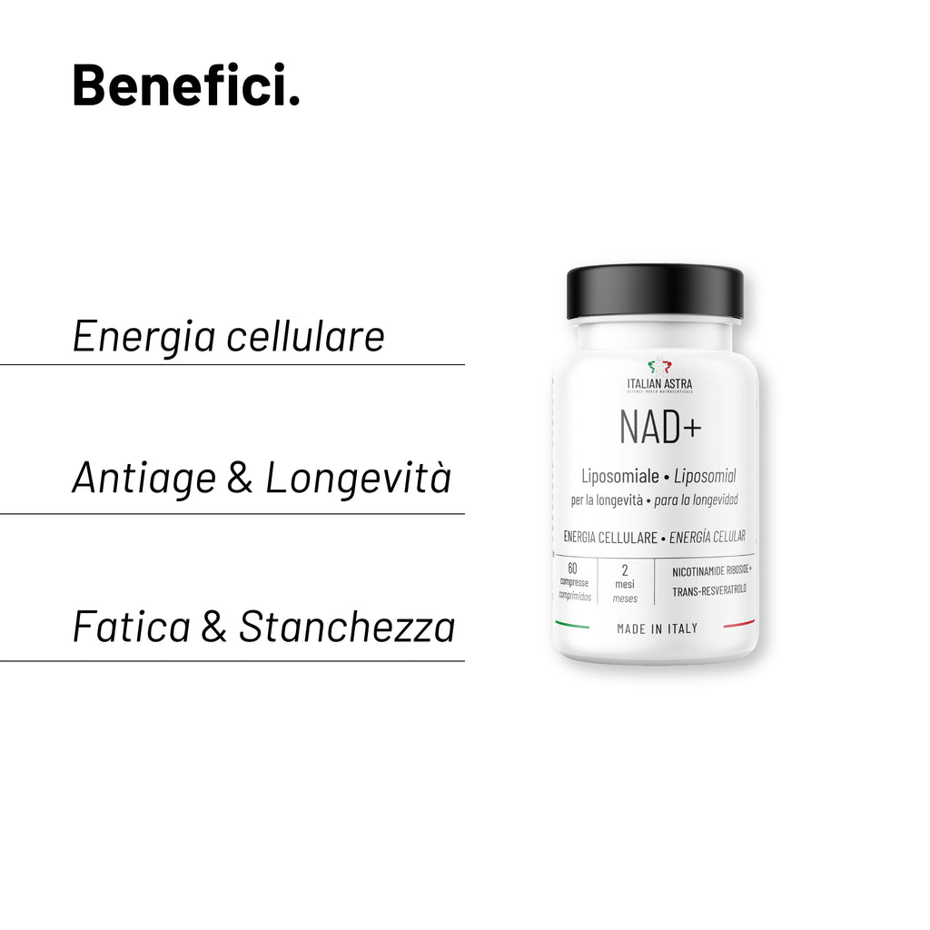 NAD+ Liposomiale 300 mg | Antiage, Energia cellulare, Fatica | 60 Compresse  | NAD+ Liposomiale 300 mg | Formula Avanzata con Trans-resveratrolo | Antiage, Contro la Fatica, Longevità| Made in Italy