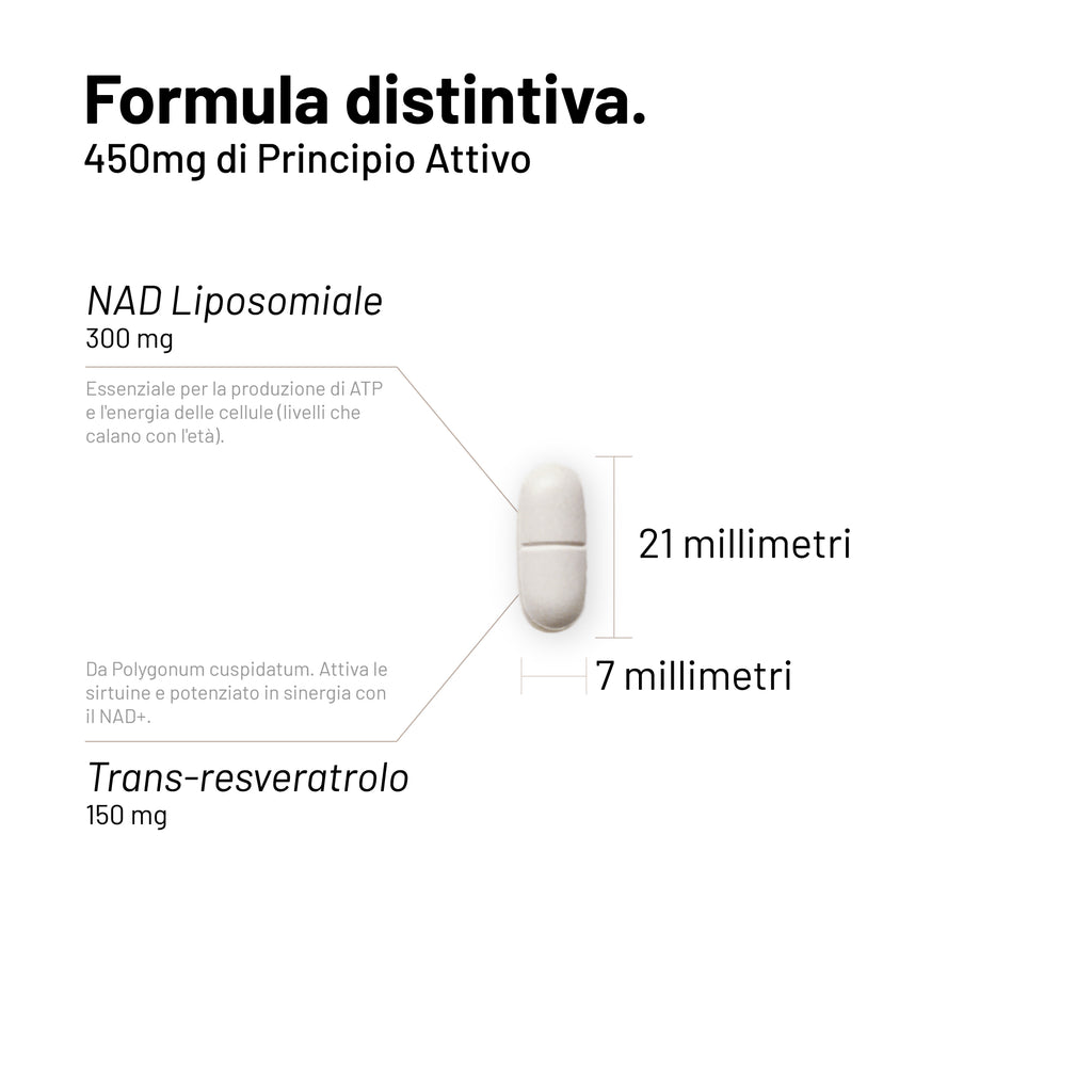 NAD+ Liposomiale 300 mg | Antiage, Energia cellulare, Fatica | 60 Compresse  | NAD+ Liposomiale 300 mg | Formula Avanzata con Trans-resveratrolo | Antiage, Contro la Fatica, Longevità| Made in Italy