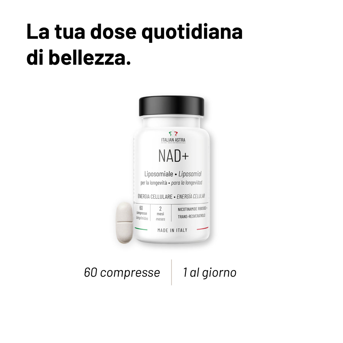 NAD+ Liposomiale 300 mg | Antiage, Energia cellulare, Fatica | 60 Compresse  | NAD+ Liposomiale 300 mg | Formula Avanzata con Trans-resveratrolo | Antiage, Contro la Fatica, Longevità| Made in Italy