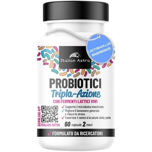 Probiotic Lactic Ferments - Lactobacillus Rhamnosus and Lactobacillus Plantarum - Triple Action for Intestine, Irritable Bowel Syndrome, Immune Defenses, Digestive Enzymes - 60 Capsules 2 Months