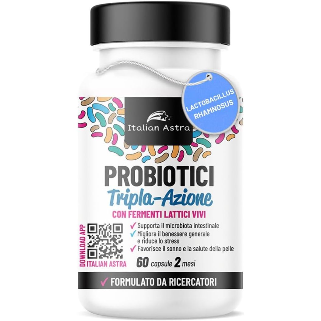 Fermenti Lattici Probiotici - Lactobacillus Rhamnosus e Lactobacillus Plantarum - Tripla Azione per Intestino, Colon Irritabile, Difese Immunitarie, Enzimi Digestivi - 60 Capsule 2 Mesi