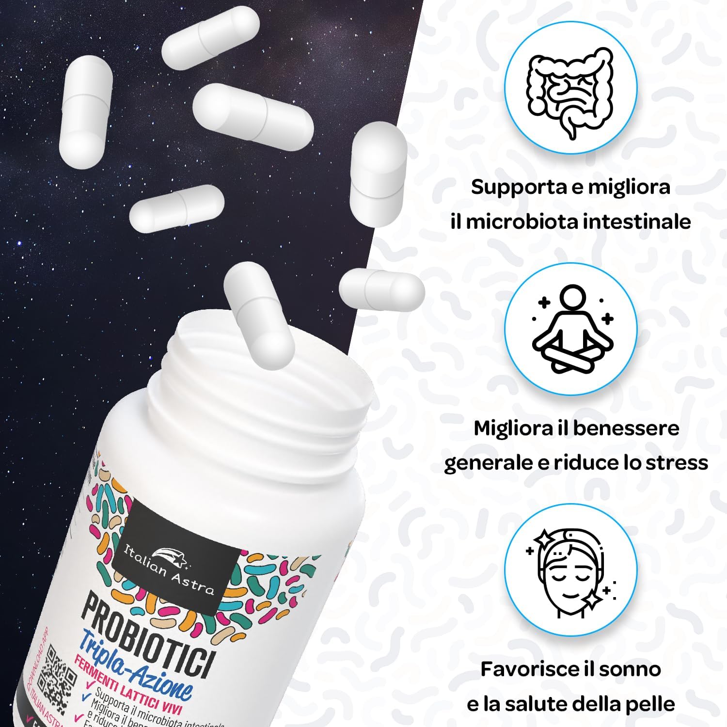 Fermenti Lattici Probiotici - Lactobacillus Rhamnosus e Lactobacillus Plantarum - Tripla Azione per Intestino, Colon Irritabile, Difese Immunitarie, Enzimi Digestivi - 60 Capsule 2 Mesi