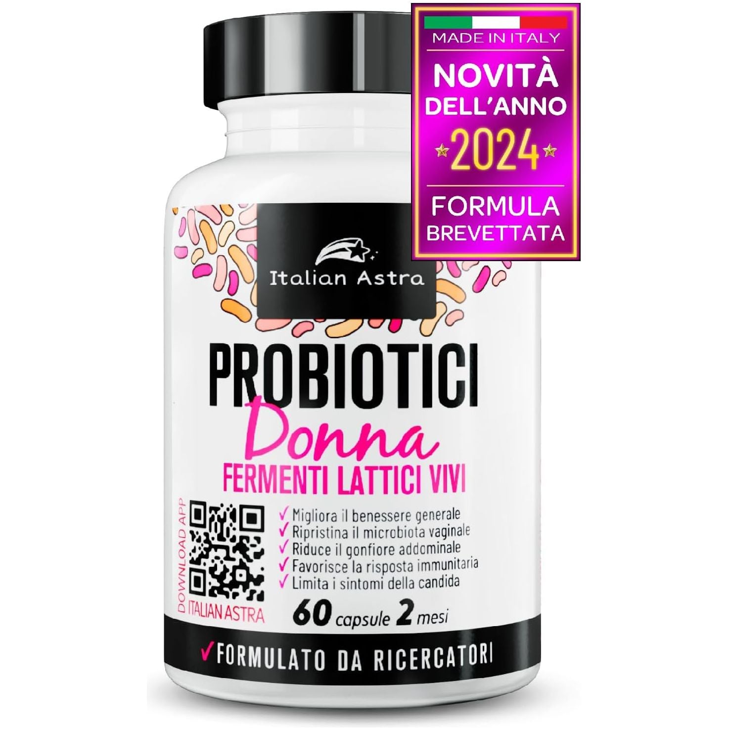 DALLE RICERCATRICI PER LE DONNE, Probiotici Donna Flora Intima, Gonfiore Addominale, Colon Irritabile, Candida, Cistite e Vaginosi, Fermenti Lattici Donna Intimo, Enzimi Digestivi - 60 Capsule 2 Mesi