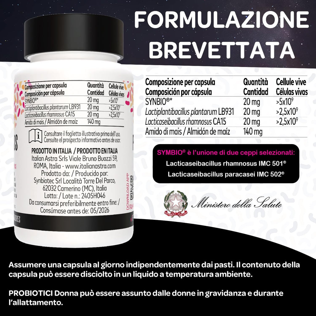 DALLE RICERCATRICI PER LE DONNE, Probiotici Donna Flora Intima, Gonfiore Addominale, Colon Irritabile, Candida, Cistite e Vaginosi, Fermenti Lattici Donna Intimo, Enzimi Digestivi - 60 Capsule 2 Mesi
