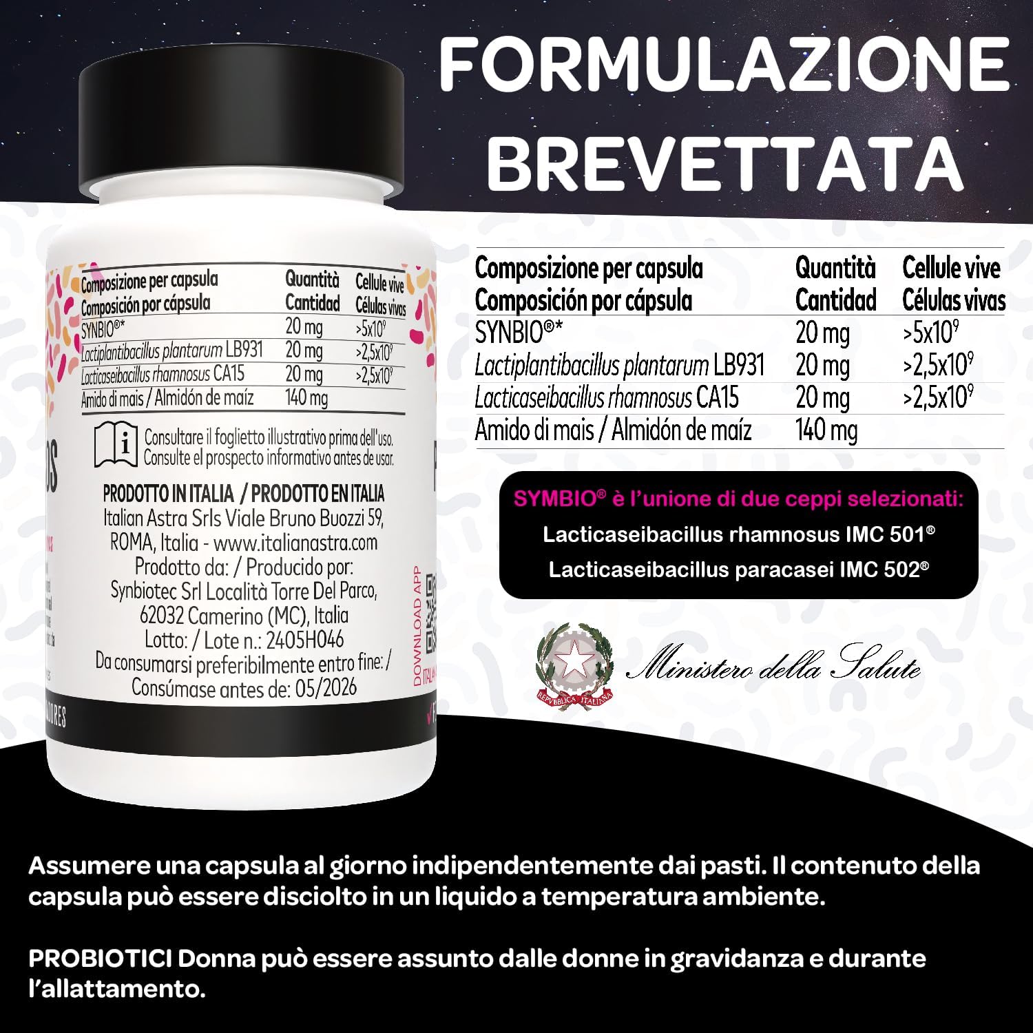 DALLE RICERCATRICI PER LE DONNE, Probiotici Donna Flora Intima, Gonfiore Addominale, Colon Irritabile, Candida, Cistite e Vaginosi, Fermenti Lattici Donna Intimo, Enzimi Digestivi - 60 Capsule 2 Mesi