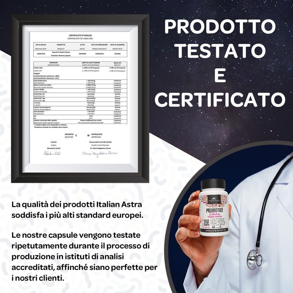 DALLE RICERCATRICI PER LE DONNE, Probiotici Donna Flora Intima, Gonfiore Addominale, Colon Irritabile, Candida, Cistite e Vaginosi, Fermenti Lattici Donna Intimo, Enzimi Digestivi - 60 Capsule 2 Mesi