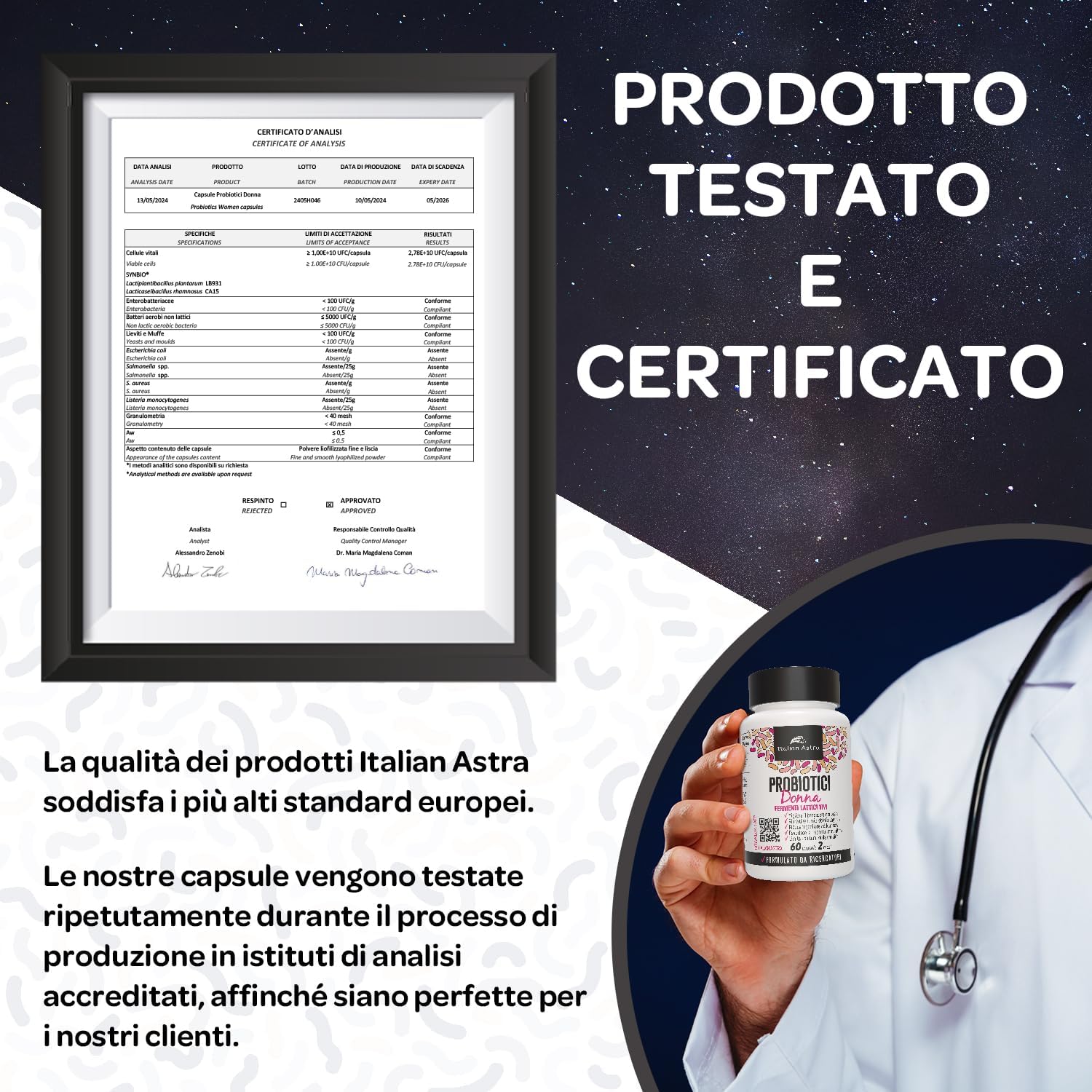 DALLE RICERCATRICI PER LE DONNE, Probiotici Donna Flora Intima, Gonfiore Addominale, Colon Irritabile, Candida, Cistite e Vaginosi, Fermenti Lattici Donna Intimo, Enzimi Digestivi - 60 Capsule 2 Mesi