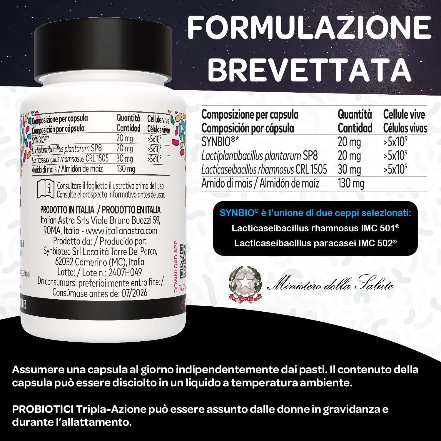 Fermenti Lattici Probiotici - Lactobacillus Rhamnosus e Lactobacillus Plantarum - Tripla Azione per Intestino, Colon Irritabile, Difese Immunitarie, Enzimi Digestivi - 60 Capsule 2 Mesi