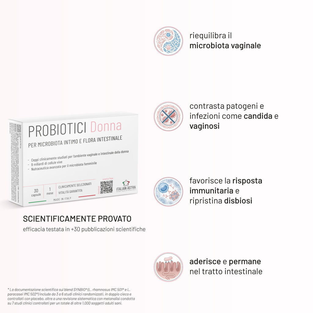Probiotici Donna Flora Intima - 9 MLD Probiotici Selezionati - 30 Capsule - Microbiota femminile | Per Candida, Cistite, Vaginosi | L. Rhamnosus, L. Paracasei e L. Plantarum | Made in Italy
