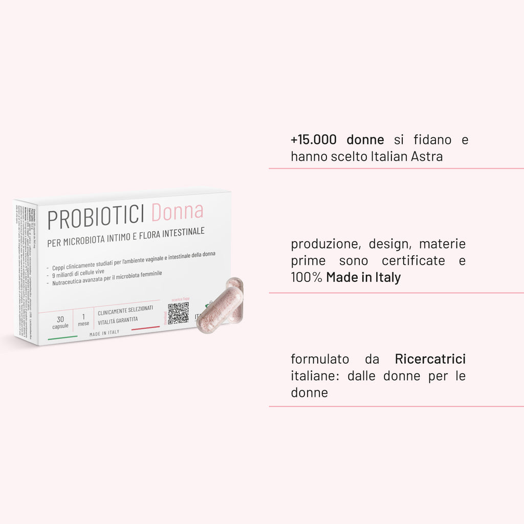 Probiotici Donna Flora Intima - 9 MLD Probiotici Selezionati - 30 Capsule - Microbiota femminile | Per Candida, Cistite, Vaginosi | L. Rhamnosus, L. Paracasei e L. Plantarum | Made in Italy