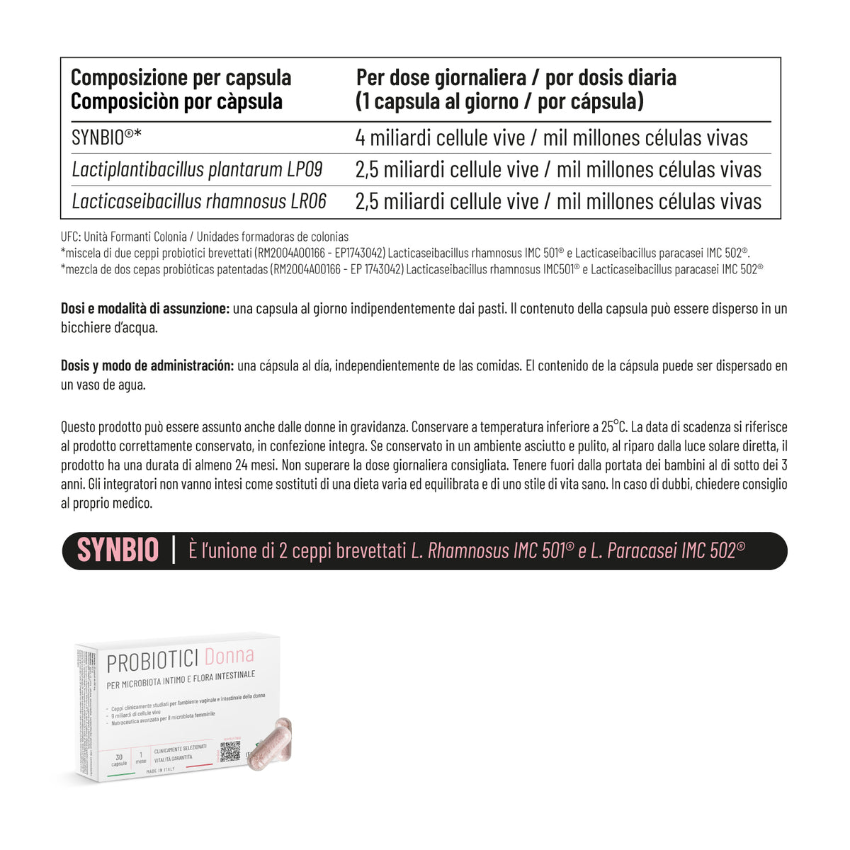 Probiotici Donna Flora Intima - 9 MLD Probiotici Selezionati - 30 Capsule - Microbiota femminile | Per Candida, Cistite, Vaginosi | L. Rhamnosus, L. Paracasei e L. Plantarum | Made in Italy