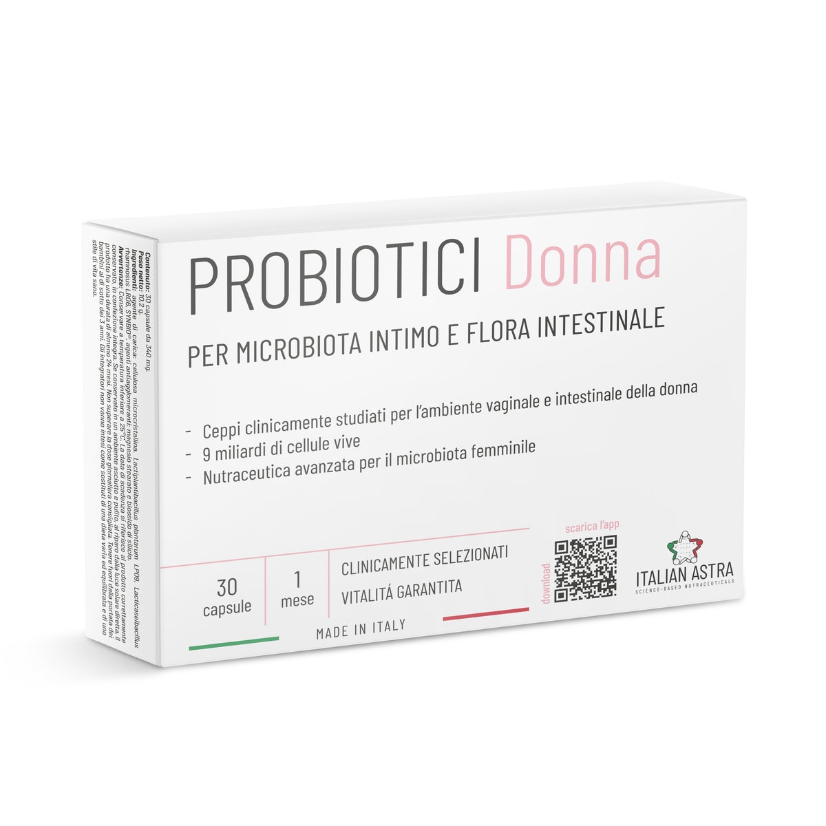 Probiotici Donna Flora Intima - 9 MLD Probiotici Selezionati - 30 Capsule - Microbiota femminile | Per Candida, Cistite, Vaginosi | L. Rhamnosus, L. Paracasei e L. Plantarum | Made in Italy
