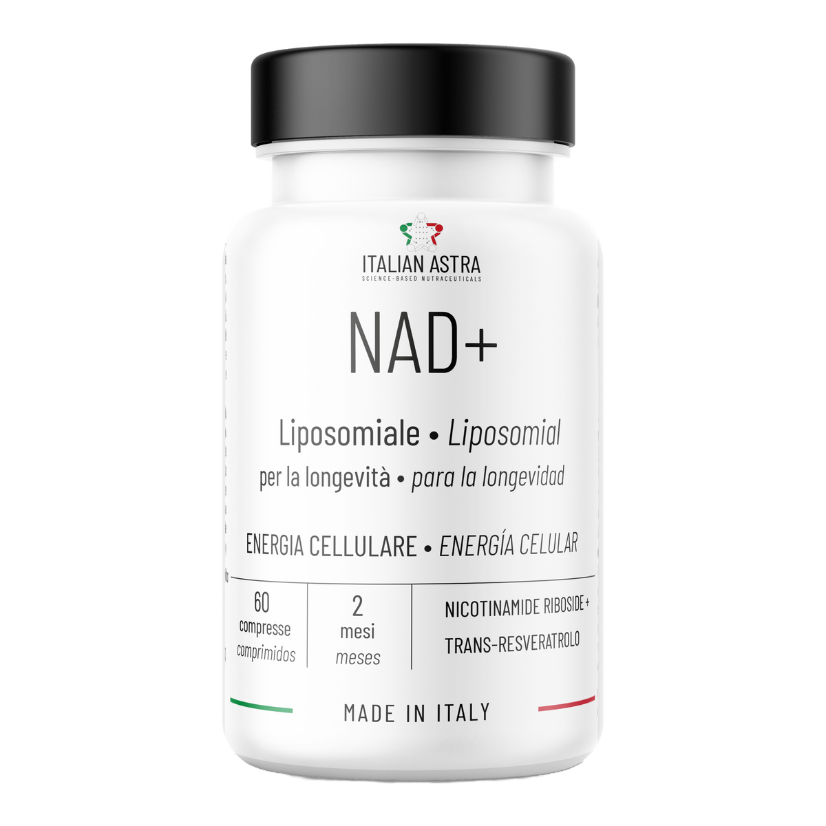 NAD+ Liposomiale 300 mg | Antiage, Energia cellulare, Fatica | 60 Compresse  | NAD+ Liposomiale 300 mg | Formula Avanzata con Trans-resveratrolo | Antiage, Contro la Fatica, Longevità| Made in Italy