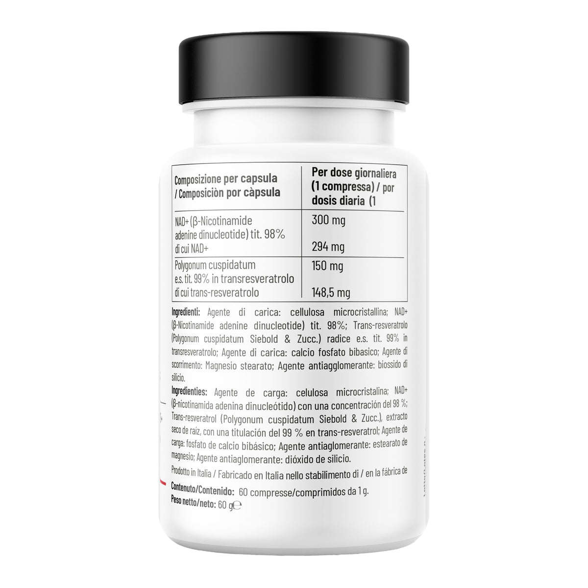NAD+ Liposomiale 300 mg | Antiage, Energia cellulare, Fatica | 60 Compresse  | NAD+ Liposomiale 300 mg | Formula Avanzata con Trans-resveratrolo | Antiage, Contro la Fatica, Longevità| Made in Italy